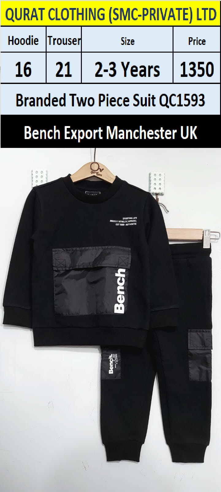 Bench Brand Black Track Suits QC1593, Export Manchester UK