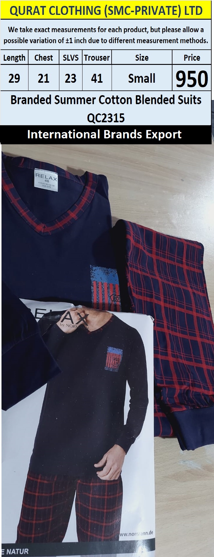 International Brands Summer Cotton Blended Suits Export Germany QC2315