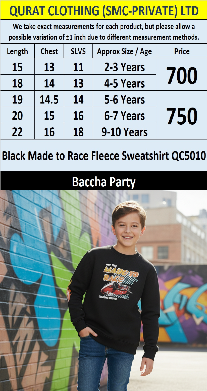 Black “Made to Race” Boys Fleece Sweatshirt QC5010 - Brand Baacha Party 
