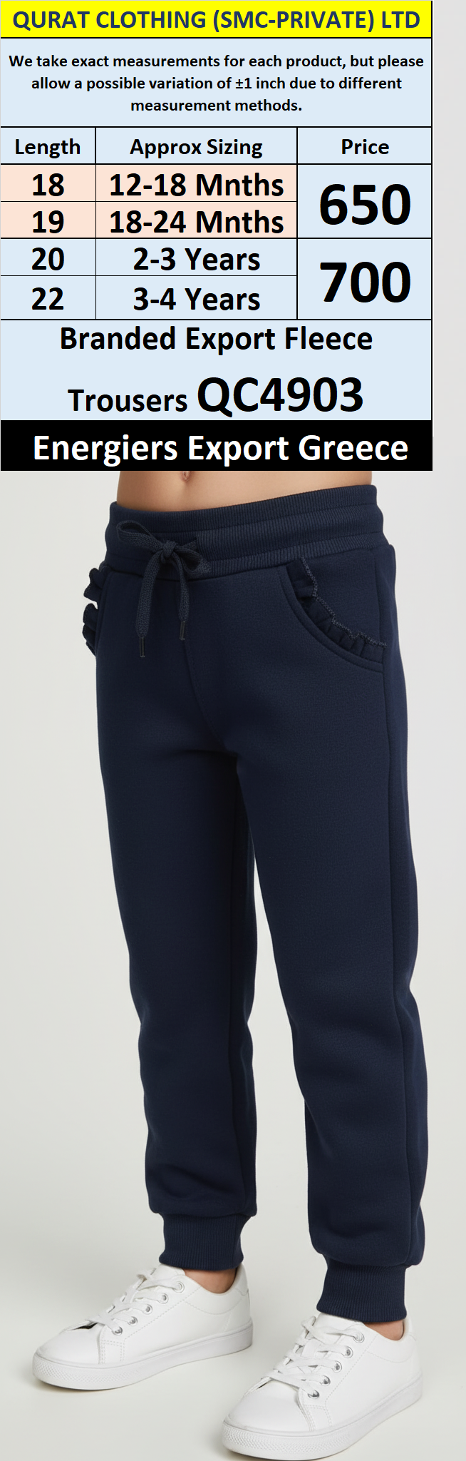 Energiers Brand Navy Blue Fleece Jogger Trousers QC4903 – Export Greece