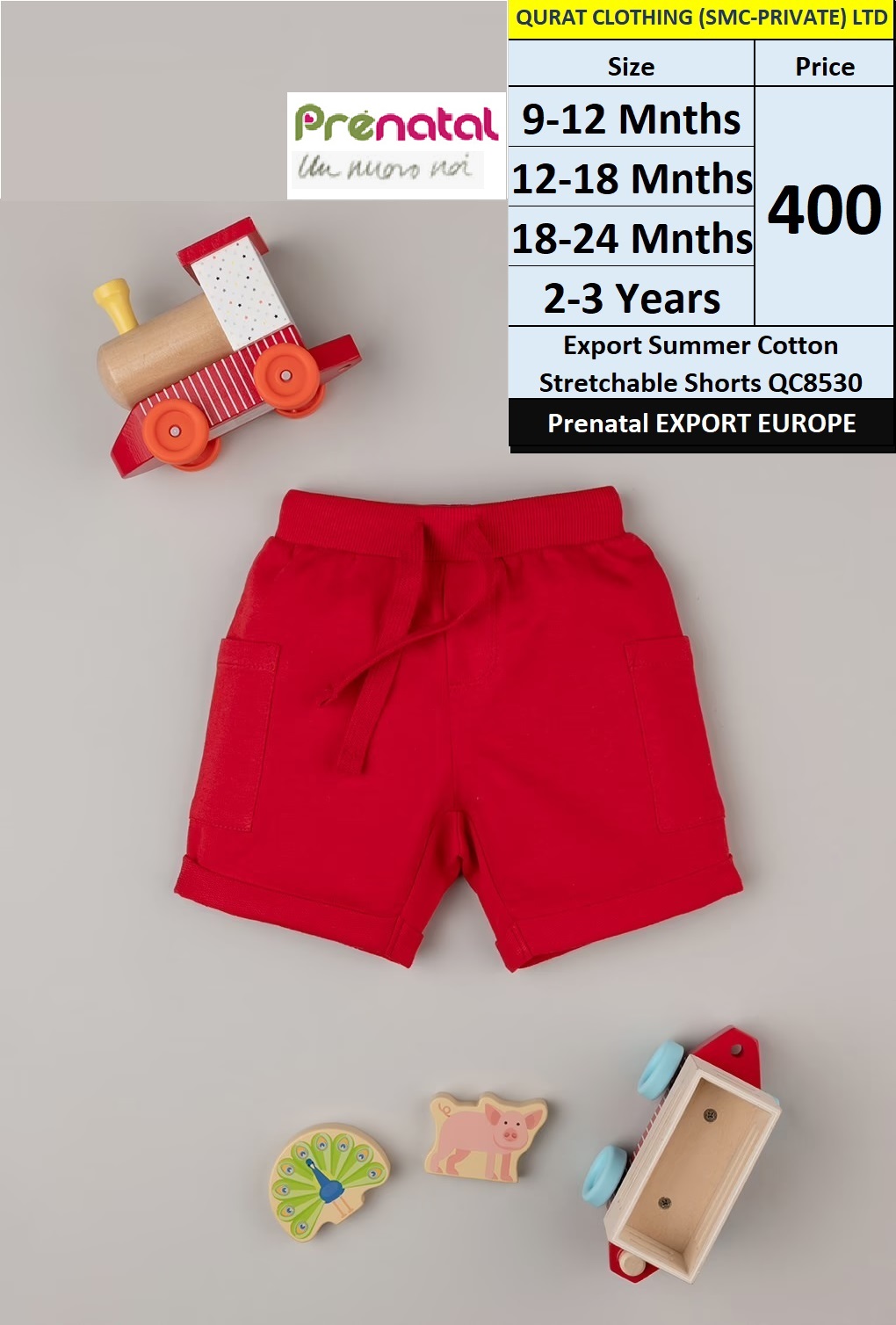 Prenatal Export Europe Summer Cotton Stretchable Shorts QC8530