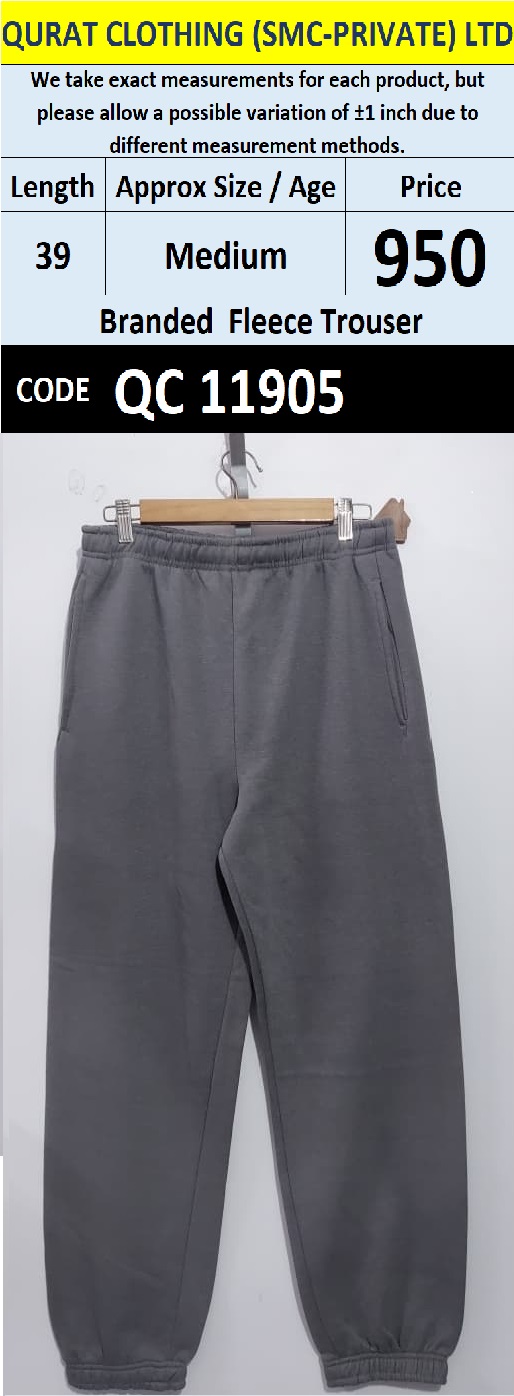 Branded Charcoal Grey Fleece Plain Cuffed Jogger Trousers — QC11905