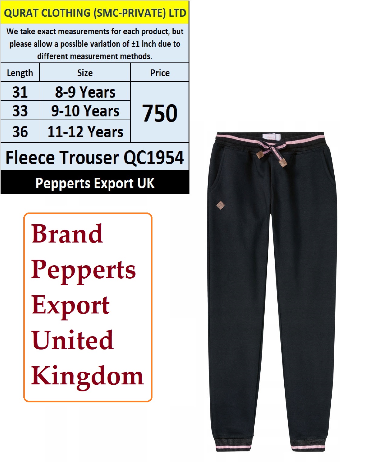 Pepperts Brand Fleece Trouser QC1954 Export United Kingdom - QC1954