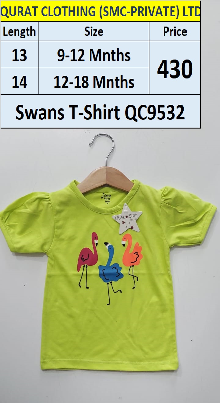 Light Green T-shirt Swan Print QC9532 Brand Little Star 