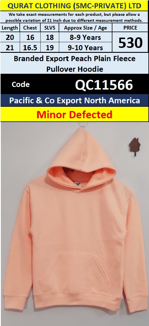 Branded Export Peach Plain Fleece Pullover Hoodie – Pacific & Co Export North America – QC11566 - Minor Defected