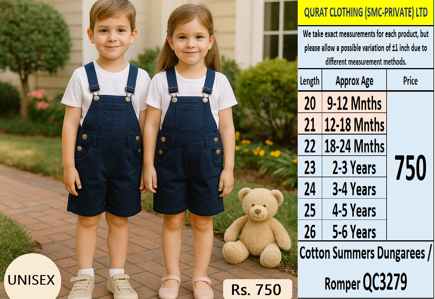 Navy Blue Summers Dungarees / Romper QC3279 - QC3279