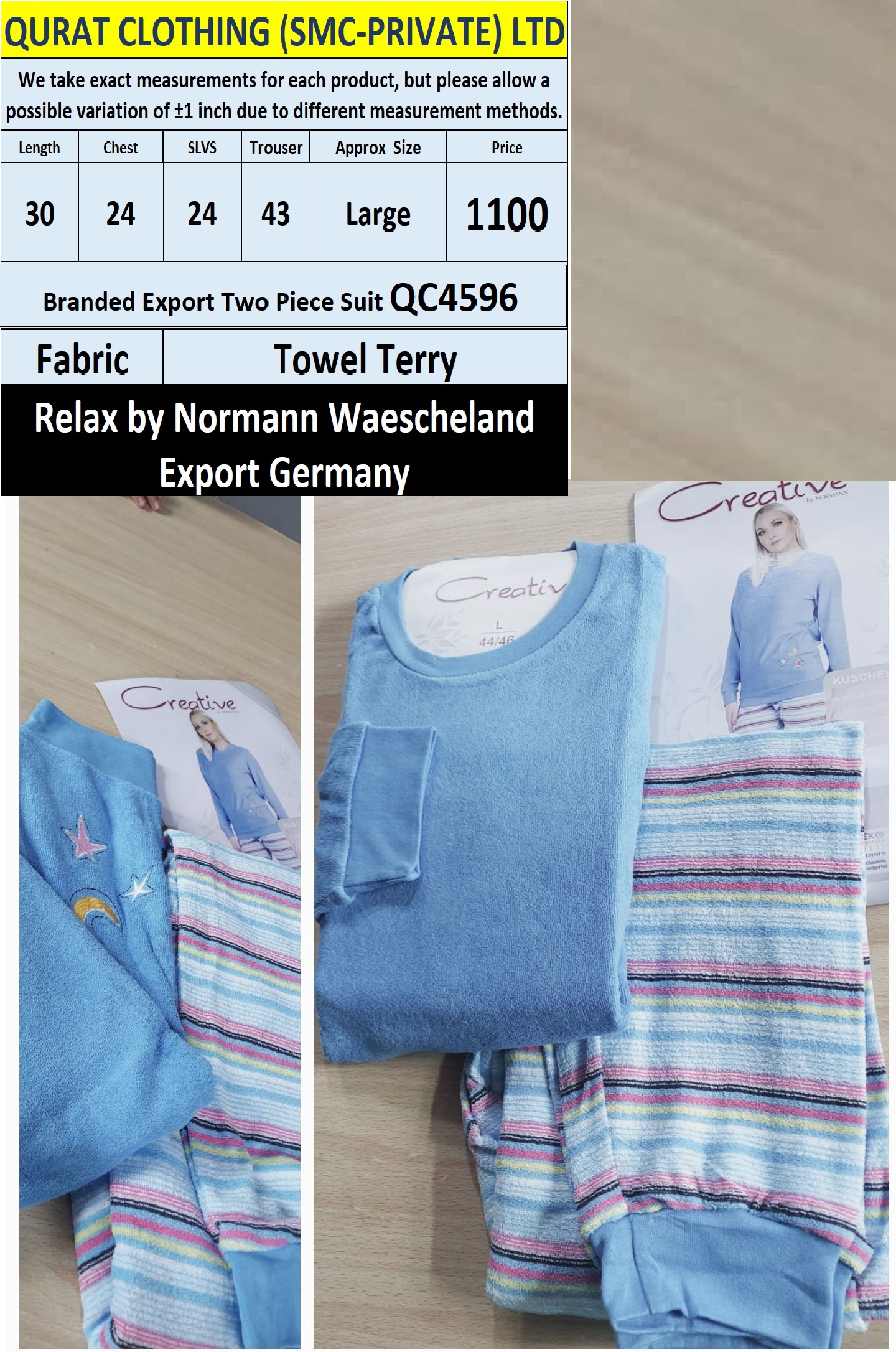 Relax by Normann Waescheland Branded Two Piece Suits QC4596 Export Germany