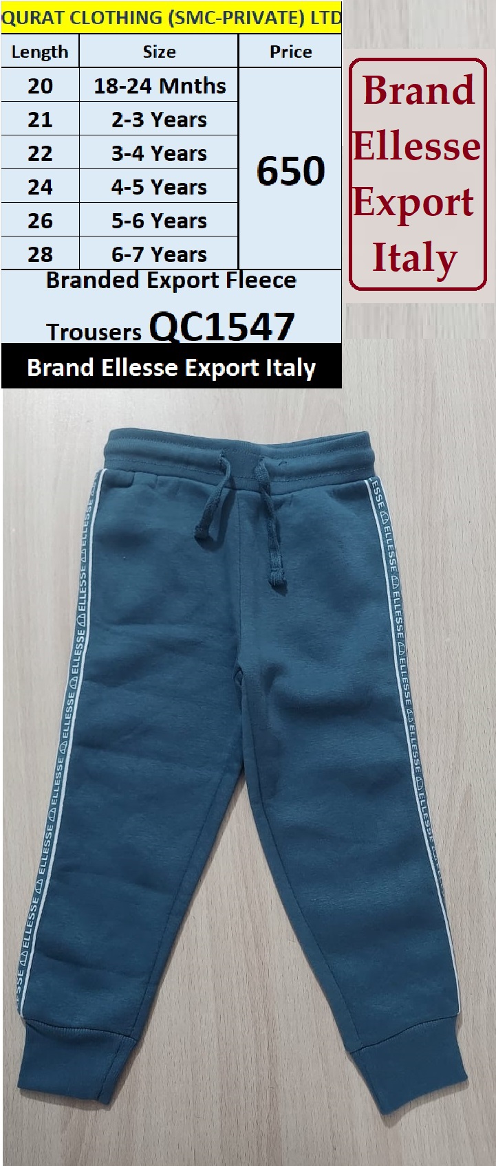 Ellesse Brand Export Fleece Trouser QC1547 Export Italy