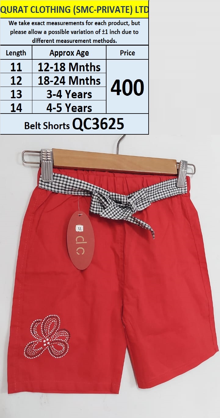 Girls Red Belt Shorts QC3625