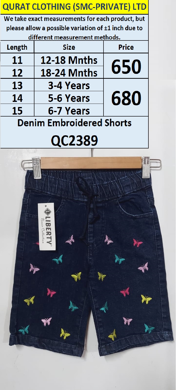 Dark Blue Butterfly Denim Embroidered Shorts QC2389