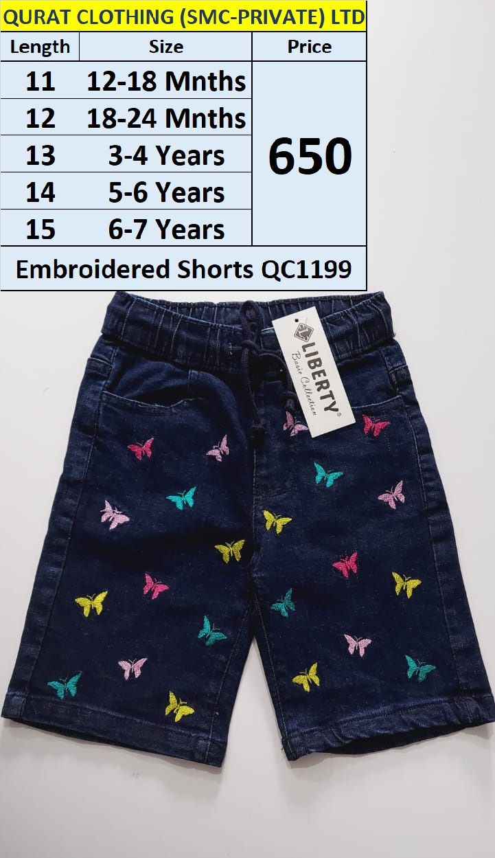 Dark Blue Butterfly Embroidered Denim Shorts QC1199