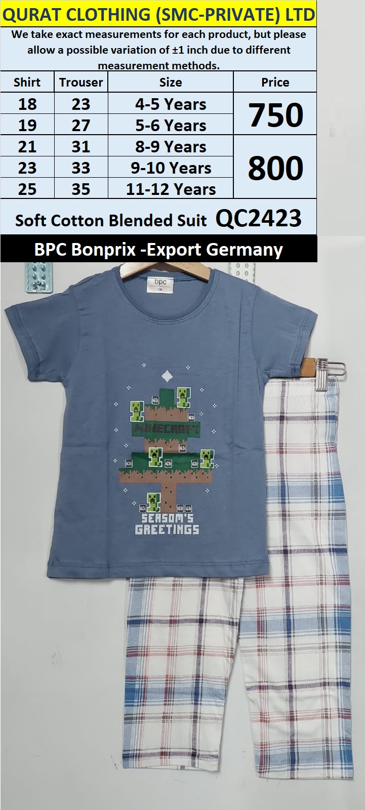 BPC Bonrpix Brand Soft Cotton Blended Suit QC2423 Export Germany