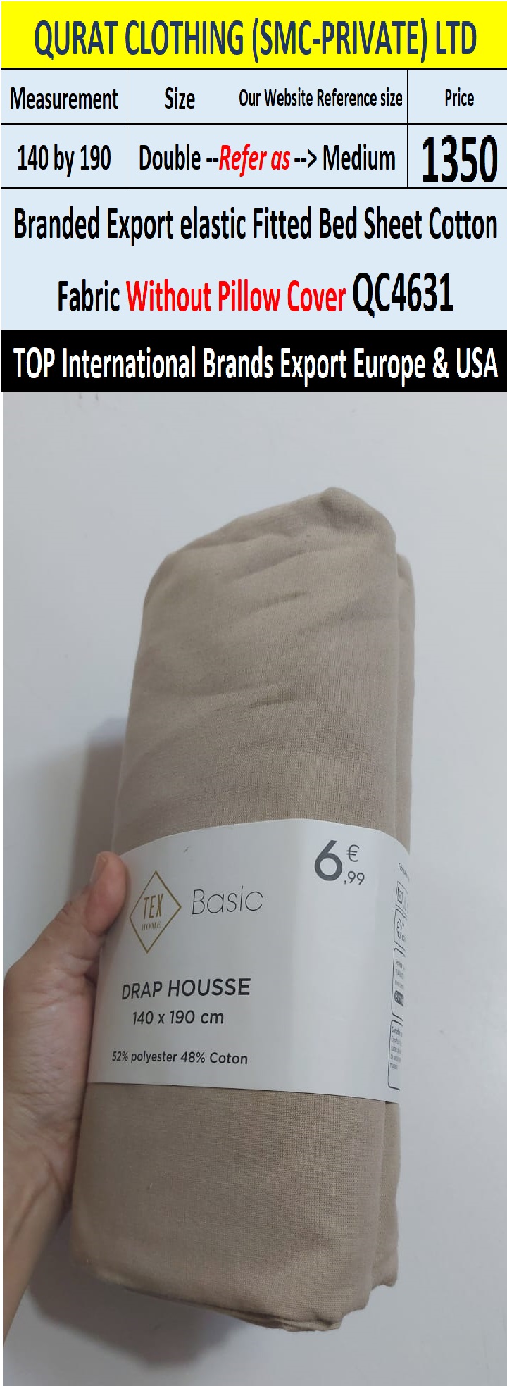 Top Intl Brand Elastic Fitted Cotton Bed Sheet QC4631 Export Europe & USA