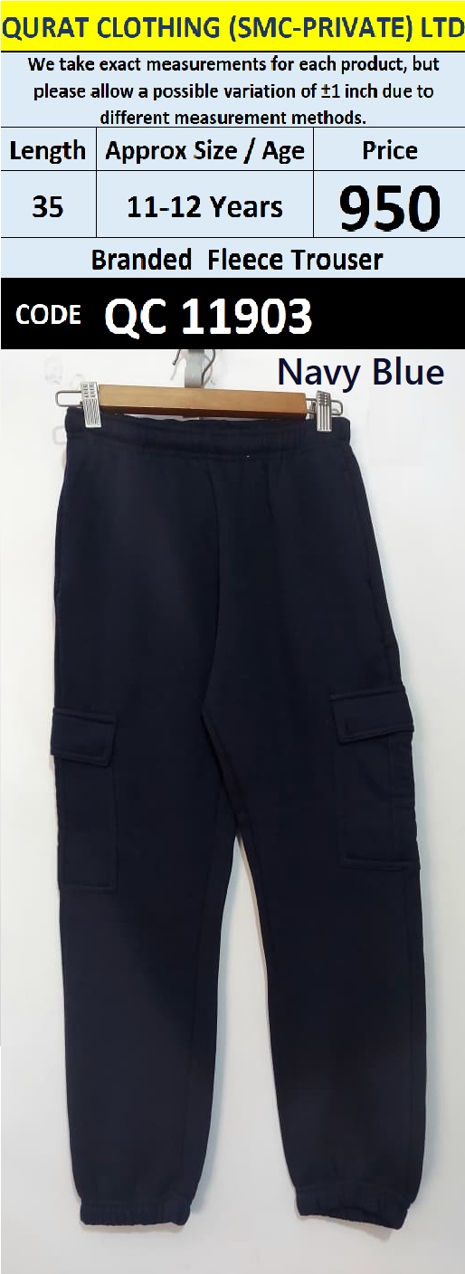 Branded Dark Navy Fleece Cargo Pocket Jogger Trousers — QC11903