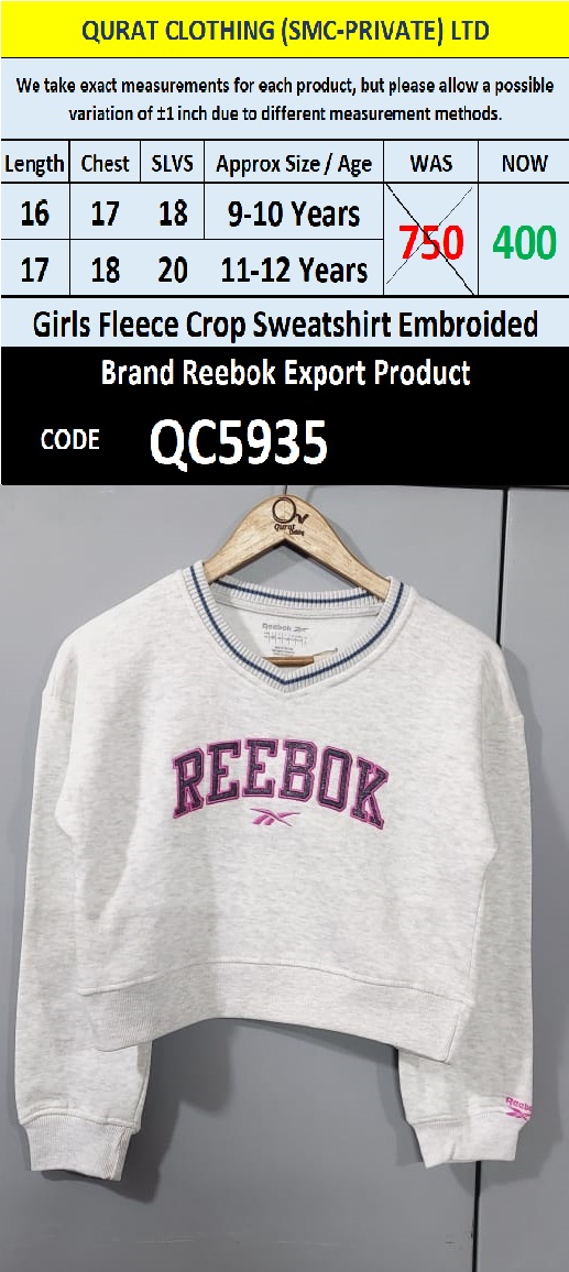 Girls Fleece Cropped Sweatshirt Export Product - QC5935