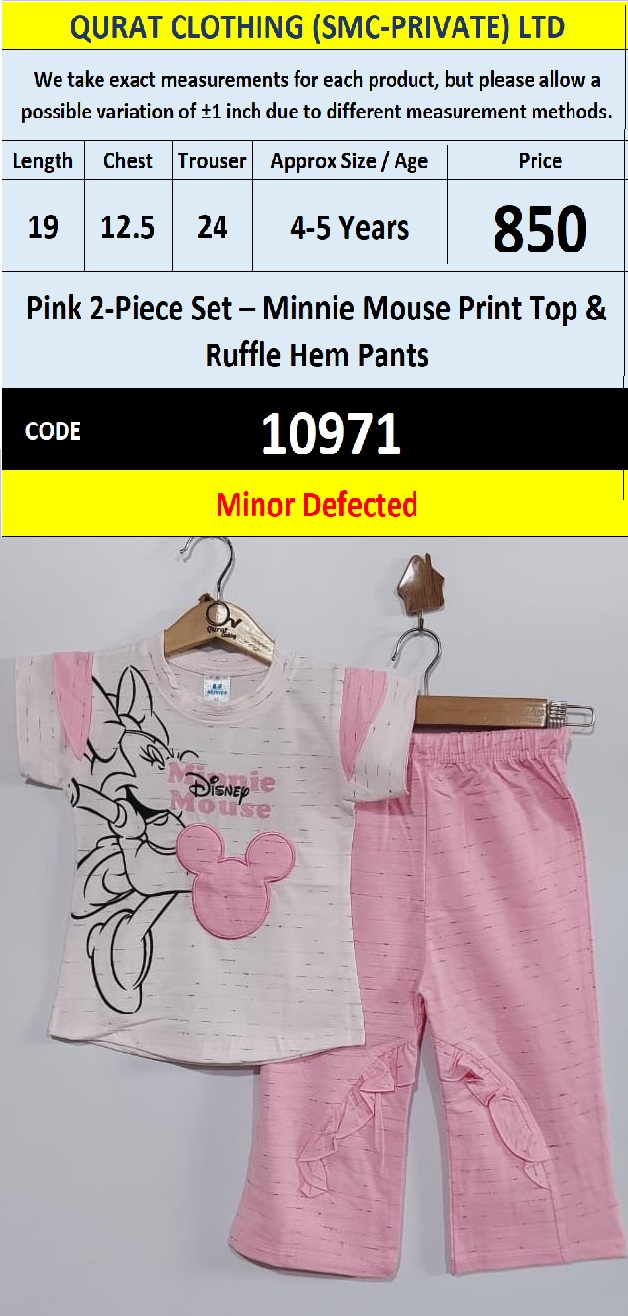 Disney Minnie Mouse Pink Print Top & Ruffle Hem Pants Girls 2-Piece Set – QC10971 - Minor Defected