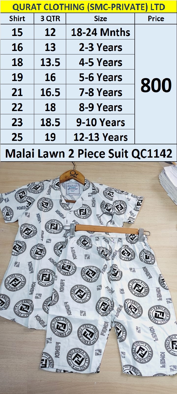 FENDI Roma Trending Malai Lawn Fashion 2 Piece Suits QC1142