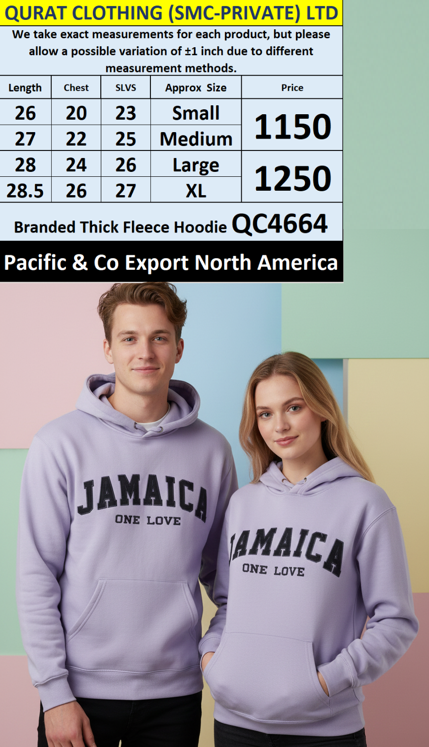 Pacific & Co Thick Fleece Hoodie QC4664 Export North America 