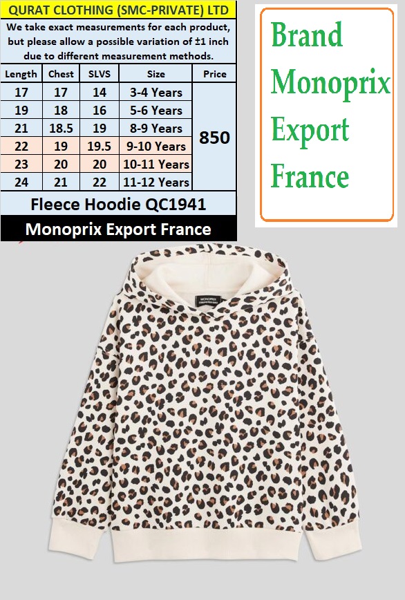 Monoprix Brand Fleece Hoodie QC1941 Export France