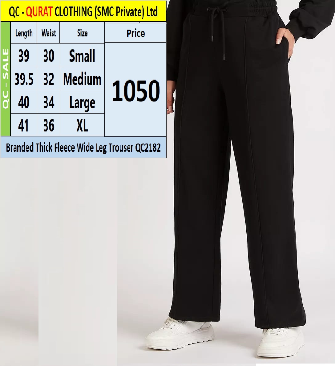 Branded Thick Fleece Black Wide Leg Trouser QC2182