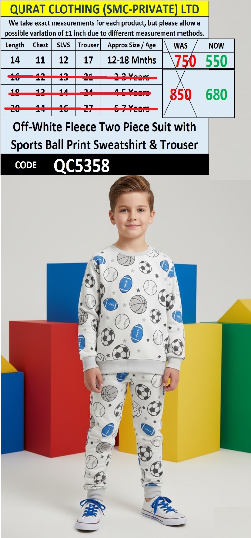 Off-White Fleece Two Piece Suit Sports Ball Print Sweatshirt & Trouser QC5358
