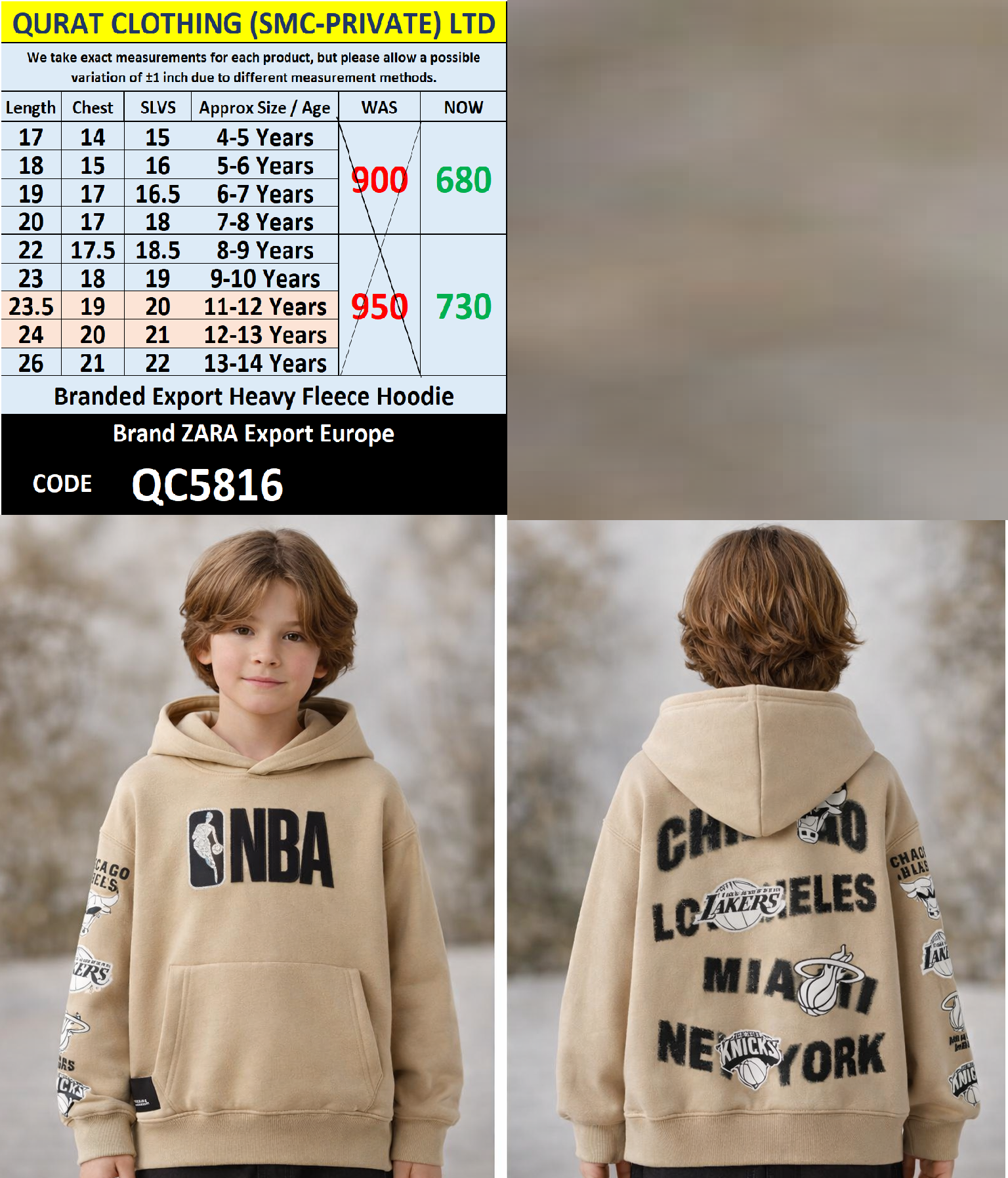 Zara Brand Heavy Fleece Hoodie Export Europe - QC5816