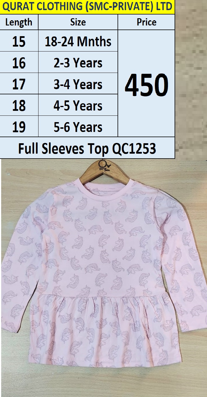 Branded Pink Unicorn Print Full Sleeves Top QC1253