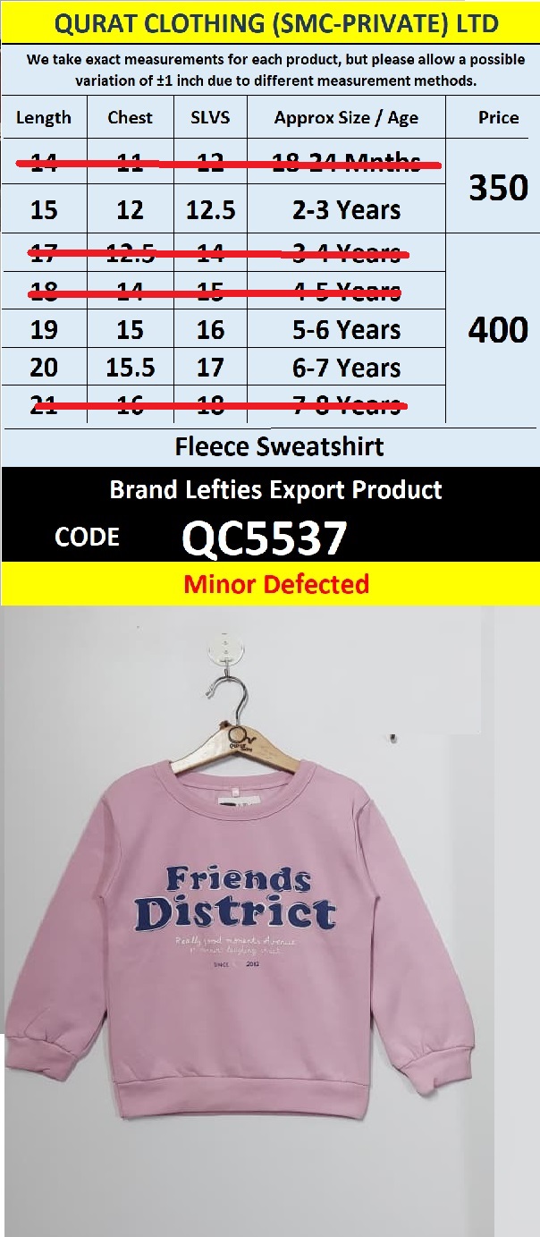 Lefties Brand Fleece Sweatshirt Export Europe or USA (Minor Defected Product) - QC5537