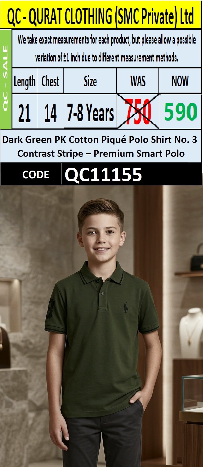 Dark Green PK Cotton Piqué Polo Shirt No. 3 Contrast Stripe – Premium Smart Polo QC11155