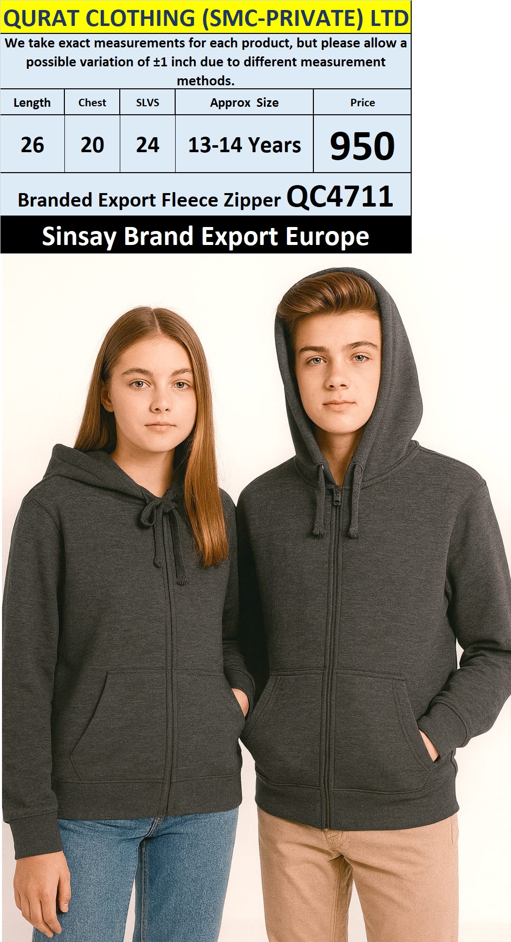 Sinsay Brand Fleece Zipper QC4711 Export Europe