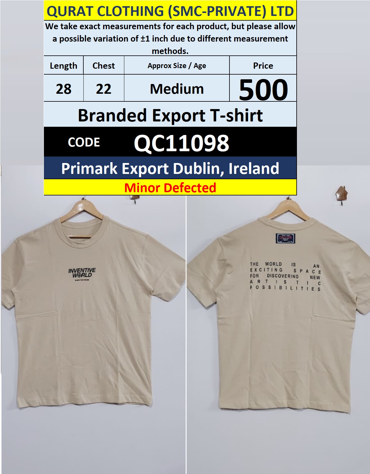 Primark Dublin Ireland Beige Inventive World Graphic Export T-Shirt – QC11098
