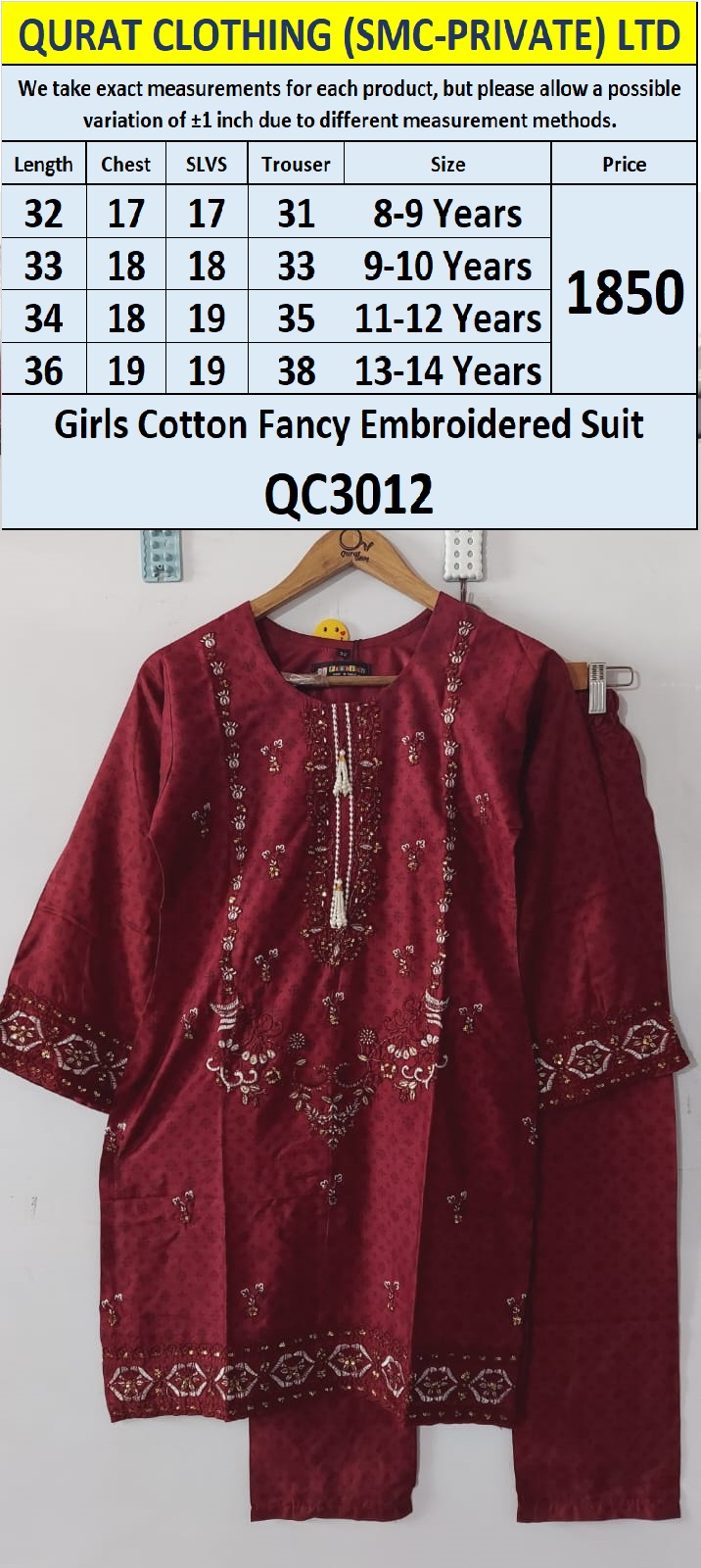 Cotton Fancy Embroidered Suit QC3012 - QC3012
