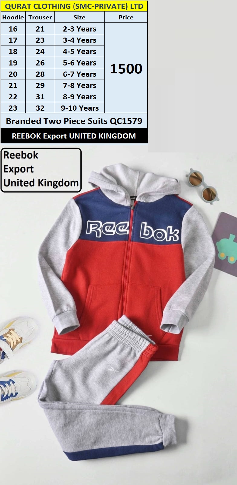 Reebok Brand Two Piece Suit QC1579, Export United Kingdom 