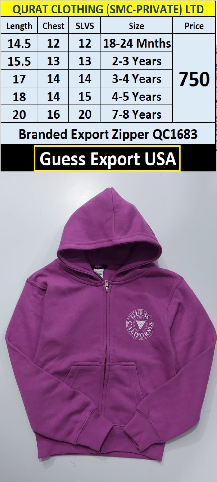 Guess Brand Exports Zipper QC1683 Export USA 