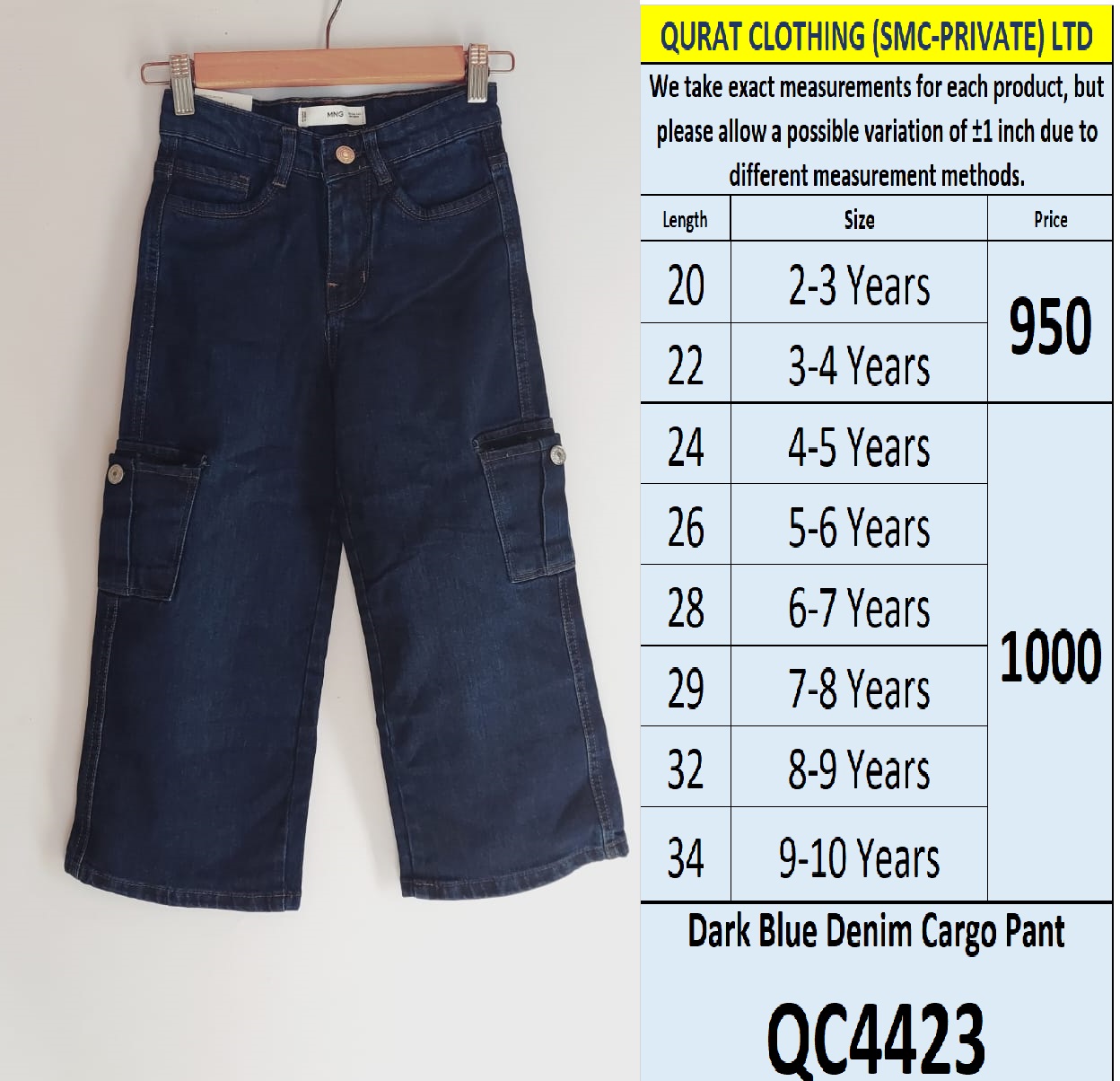 Dark Blue Denim Cargo Pant QC4423