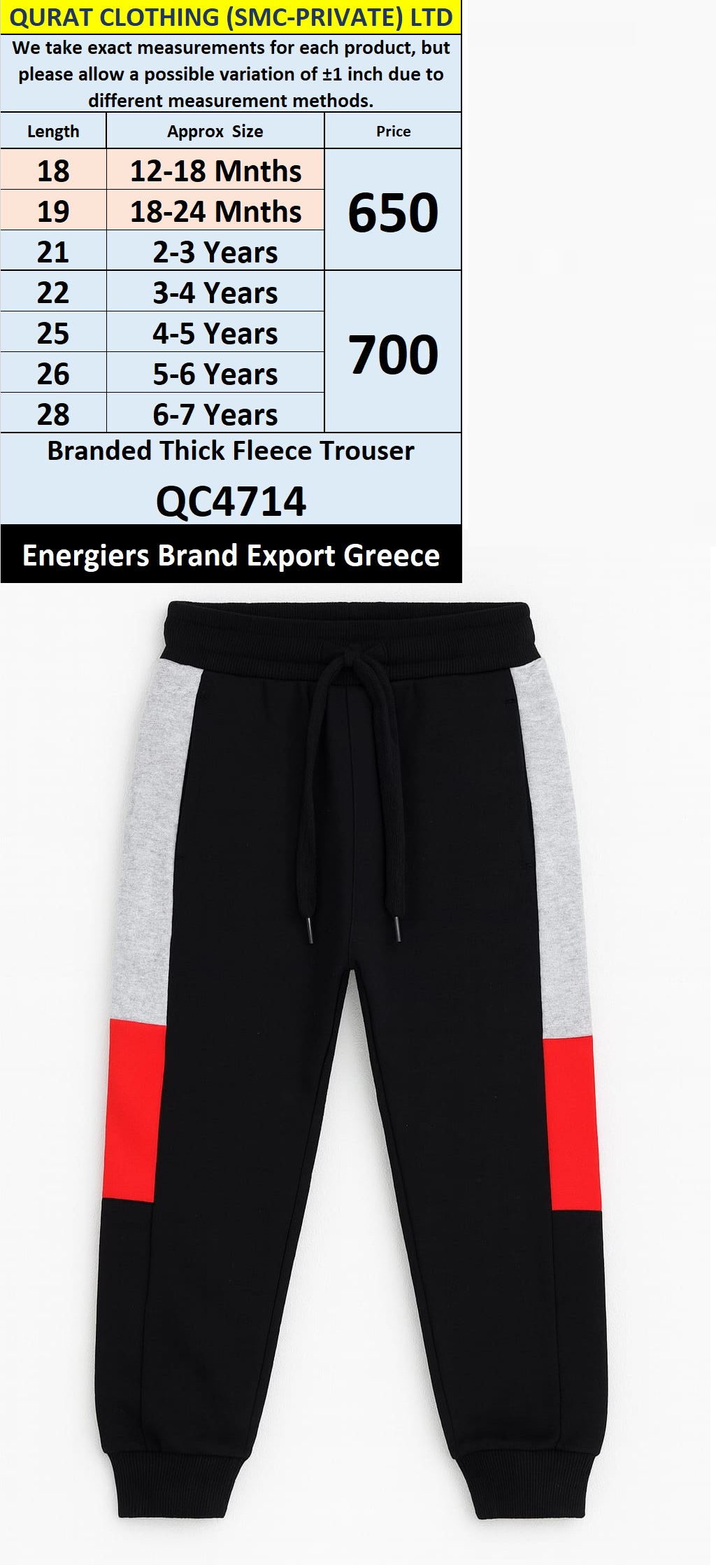 Energiers Brand Thick Fleece Trouser QC4714 Export Greece 