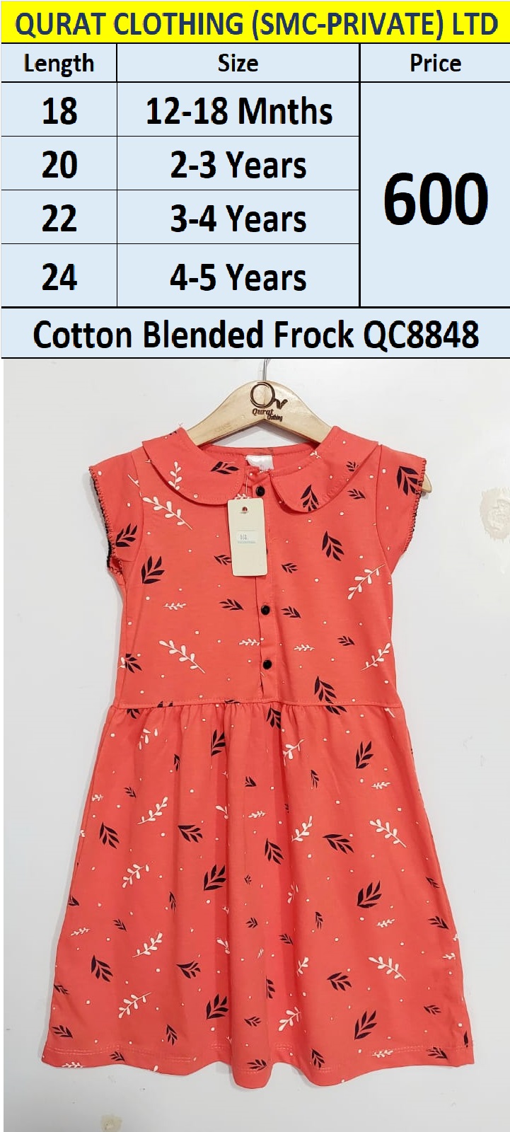 Cotton Blended Frock QC8848 Brand Little Girl Star
