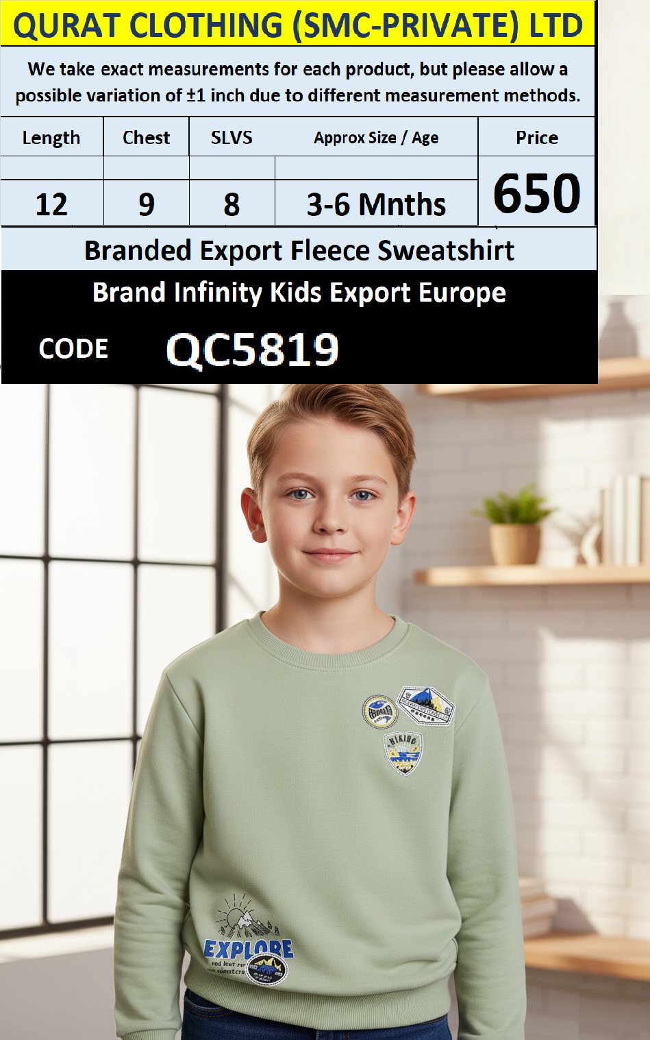 Infinity Kids Brand Fleece Sweatshirt Export Europe - QC5819