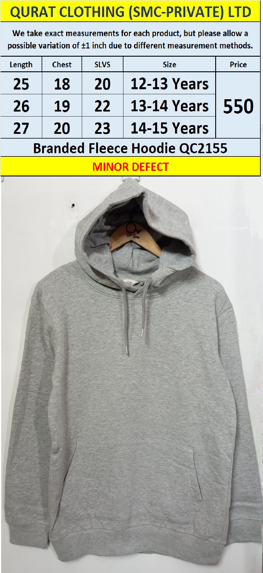 Branded Fleece Hoodie QC2155 (Minor Defected)