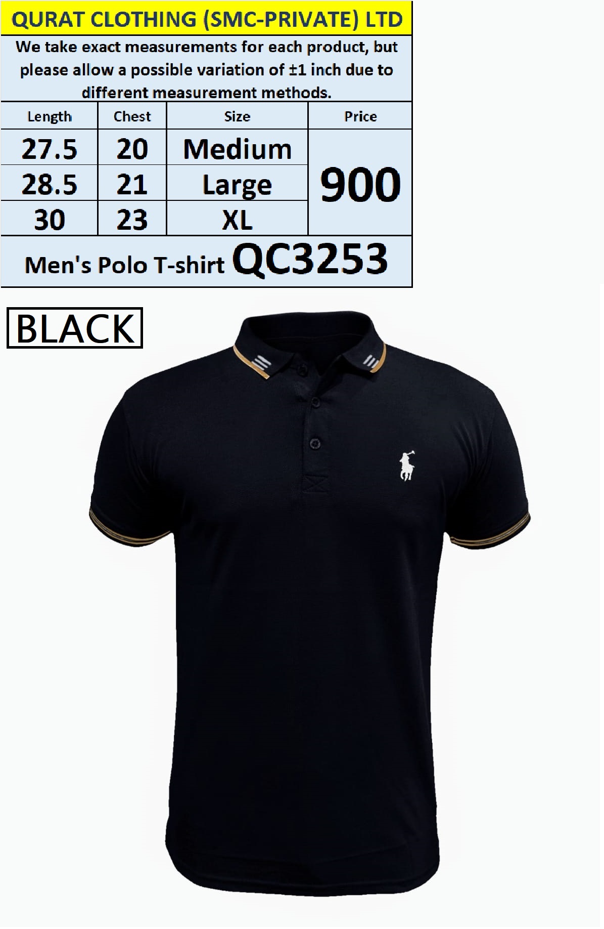 Black Men's Polo T-shirt QC3253