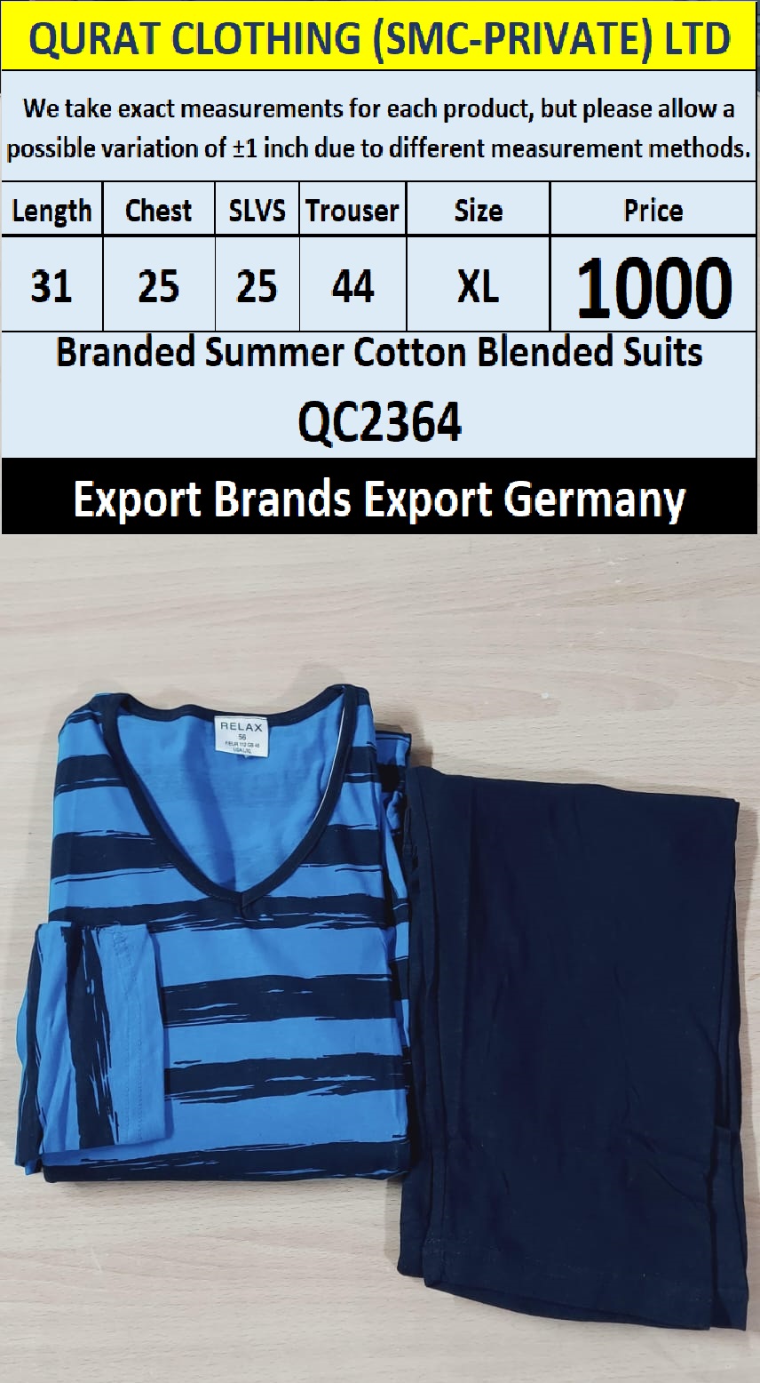International Brands Summer Cotton Blended Suits Export Germany QC2364