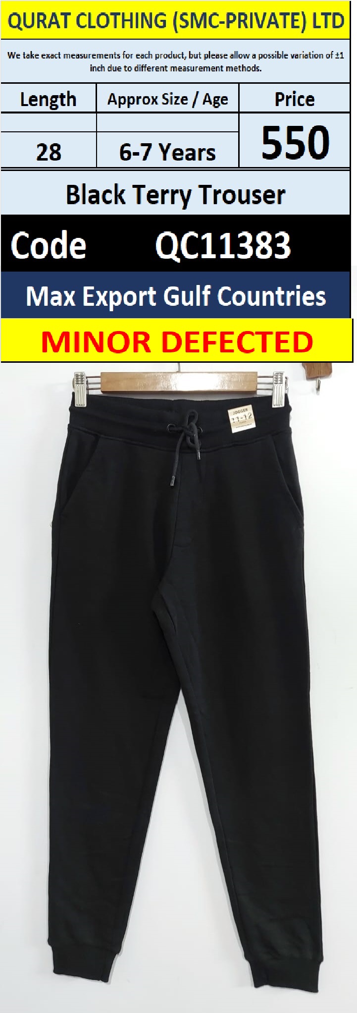 Max Brand Black Color Terry Trouser – QC11383 - Export Gulf Countries