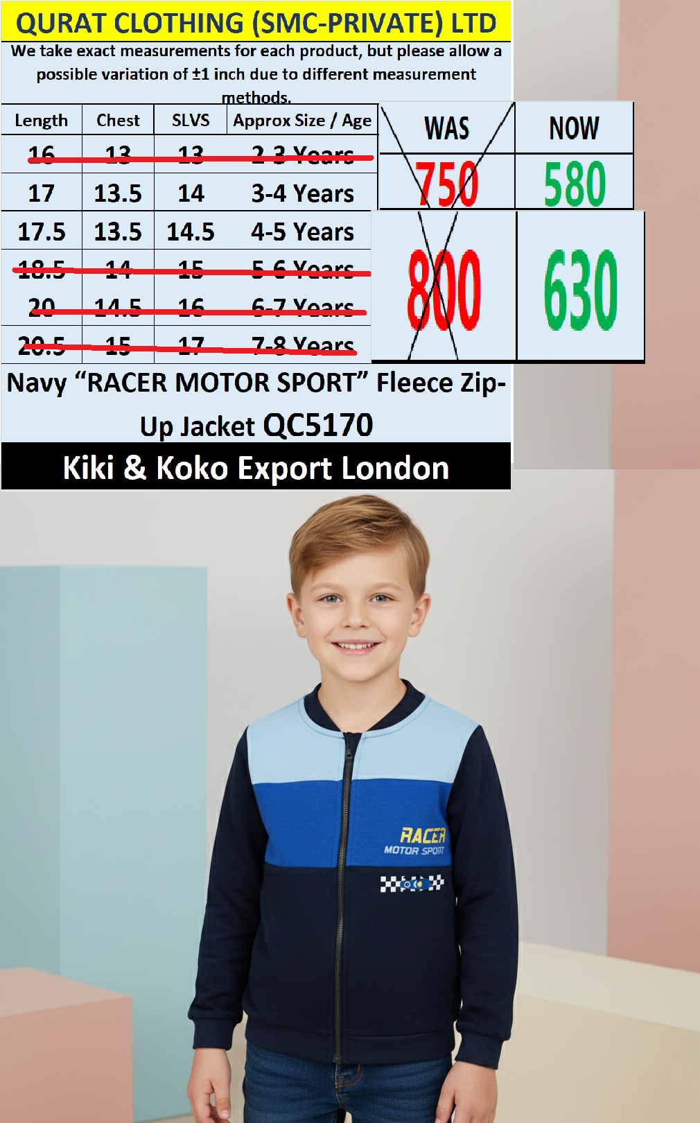Kiki & Koko Navy “RACER MOTOR SPORT” Fleece Zip-Up Jacket QC5170 – Export London