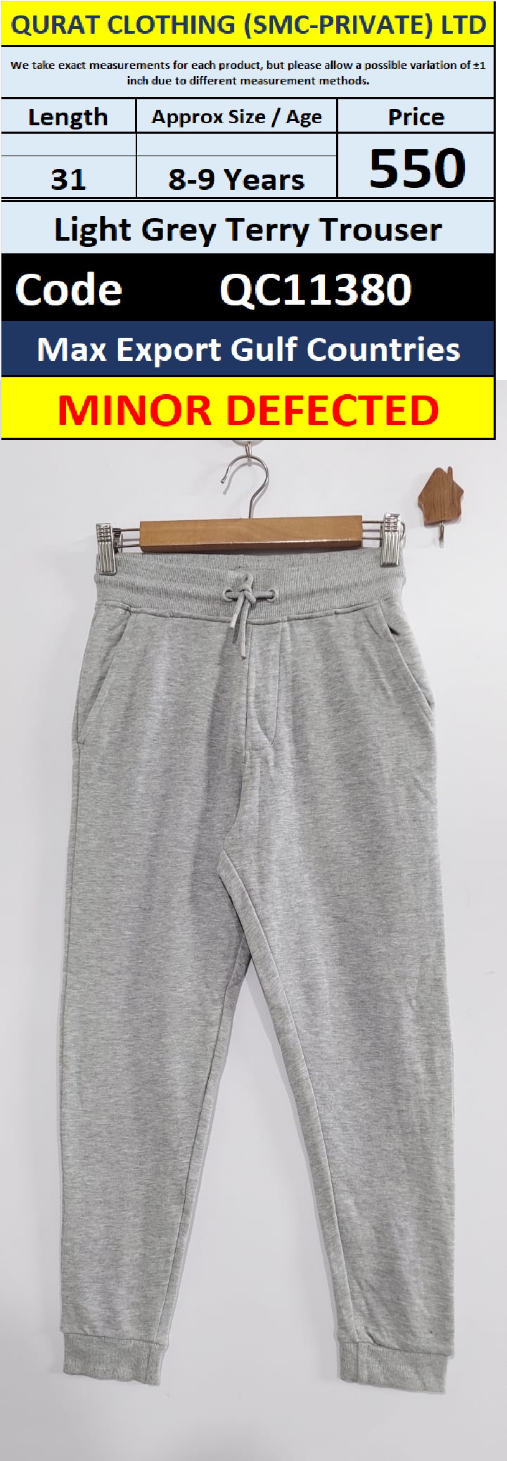 Max Brand Light Grey Color Terry Trouser – QC11380 - Export Gulf Countries
