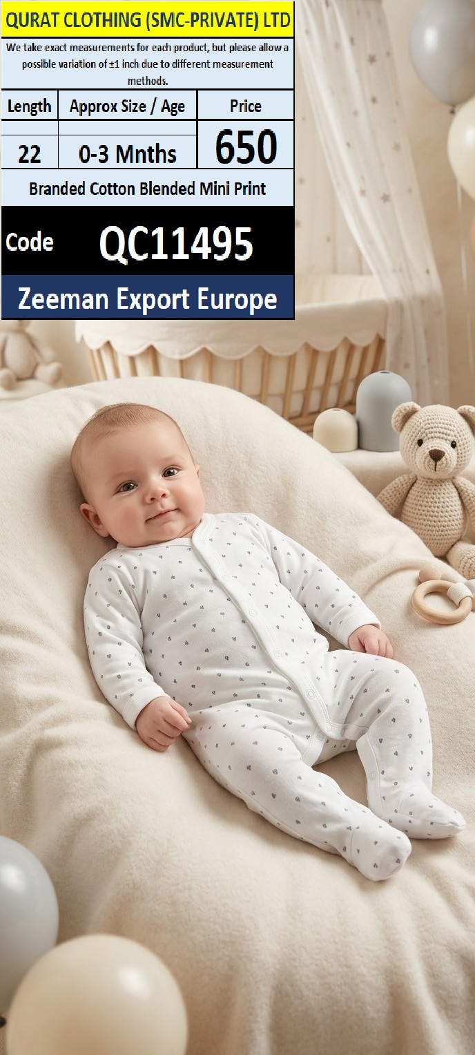 Zeeman Export Europe Branded Cotton Blended White Mini Print Footed Baby Romper – QC11495