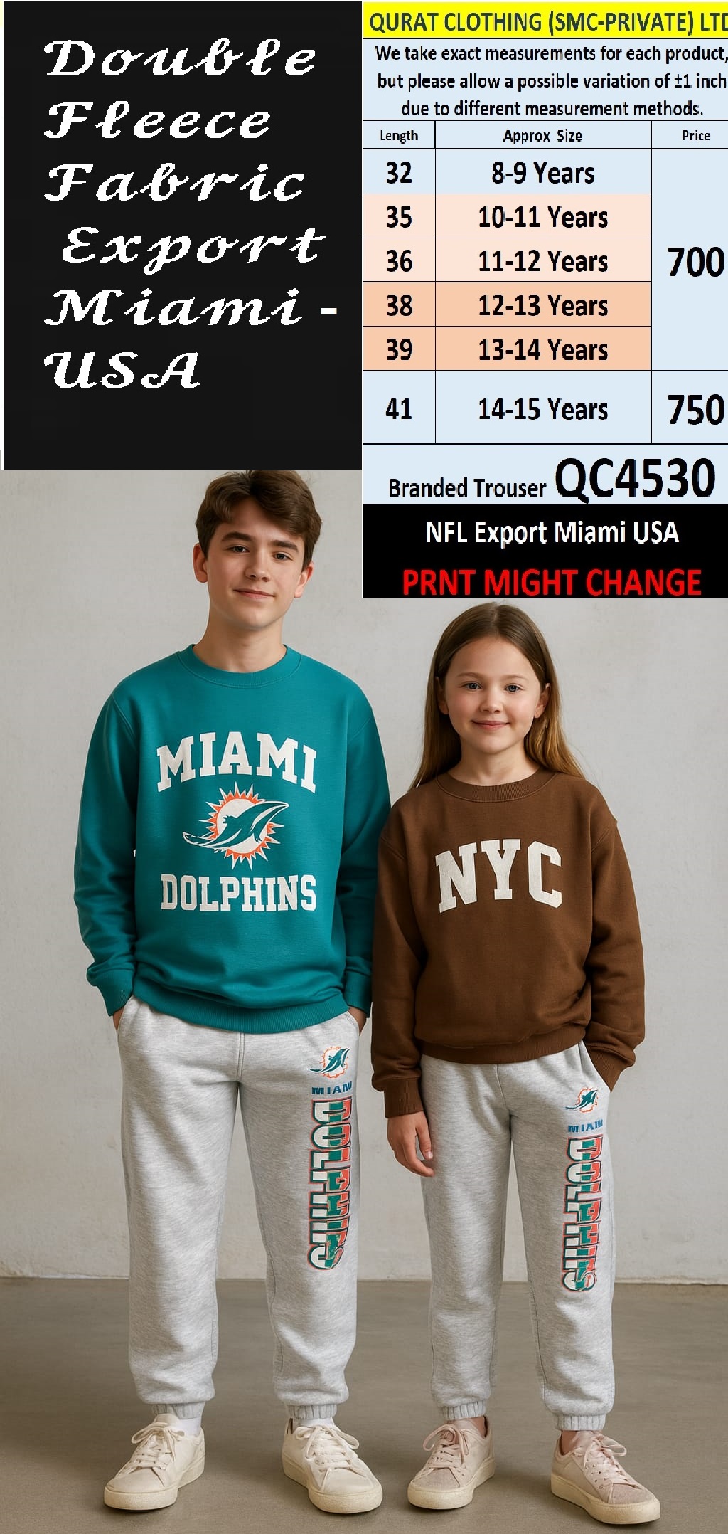 NFL Brand Fleece Trouser QC4530 Export Miami - USA (Print Might Change)