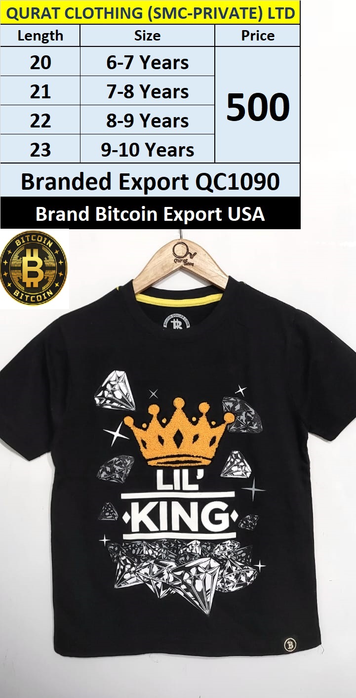 Bitcoin Brand King Black T-shirt QC1090 Export USA 