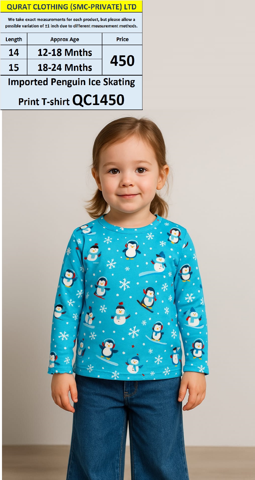 Imported Full Sleeves Penguin Ice Skating Print T-shirt QC1450