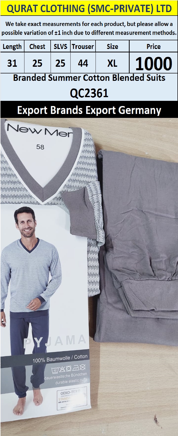 International Brands Summer Cotton Blended Suits Export Germany QC2361