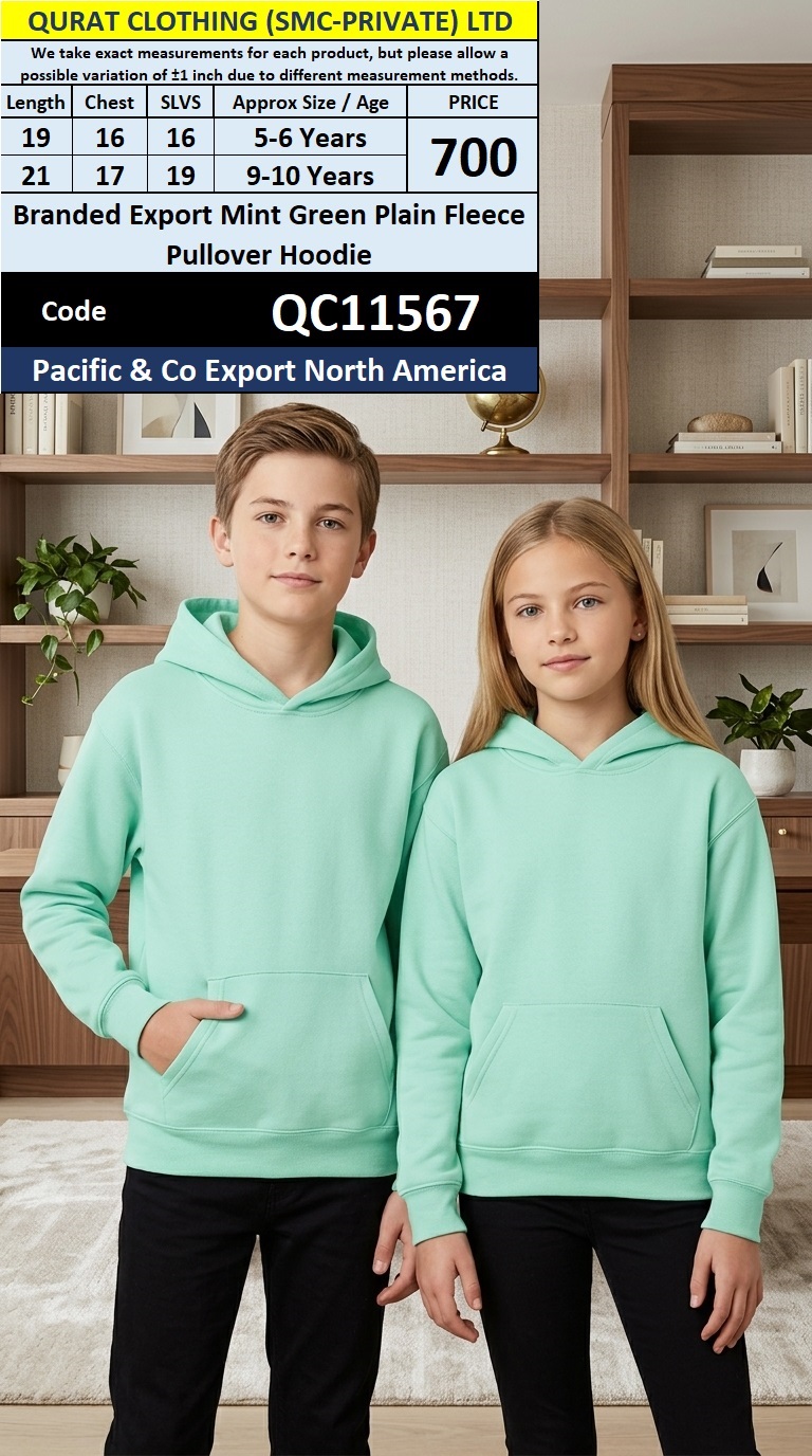 Branded Export Mint Green Plain Fleece Pullover Hoodie – Pacific & Co Export North America – QC11567